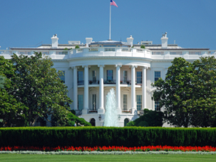 The White House in Washington DC with beautiful blue sky