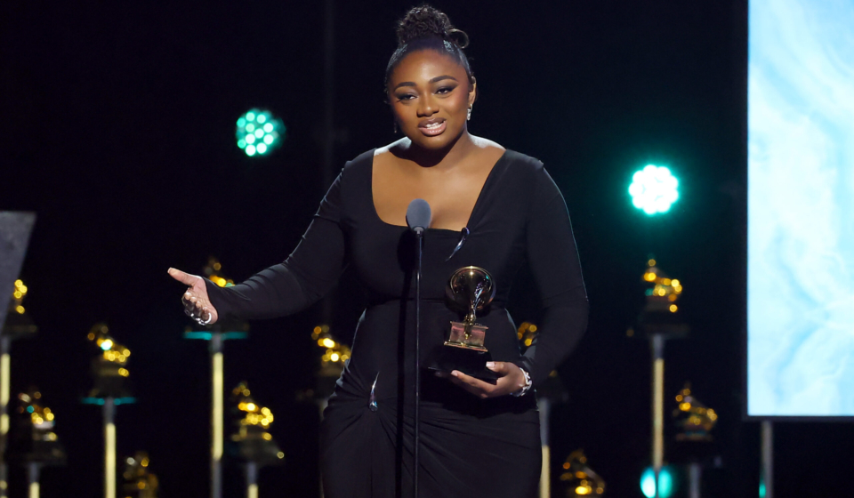 LOS ANGELES, CALIFORNIA - FEBRUARY 02: Samara Joy
accepts award for Best Jazz Performance for "Twinkle Twinkle Little Me" onstage during the 67th Annual GRAMMY Awards Premiere Ceremony at Peacock Theater on February 02, 2025 in Los Angeles, California.  (Photo by Leon Bennett/Getty Images for The Recording Academy)